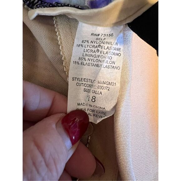 Maxine Of Hollywood 18 Ikat Print One Piece Swimsuit Blue Purple Flutter Bottom - Picture 10 of 10